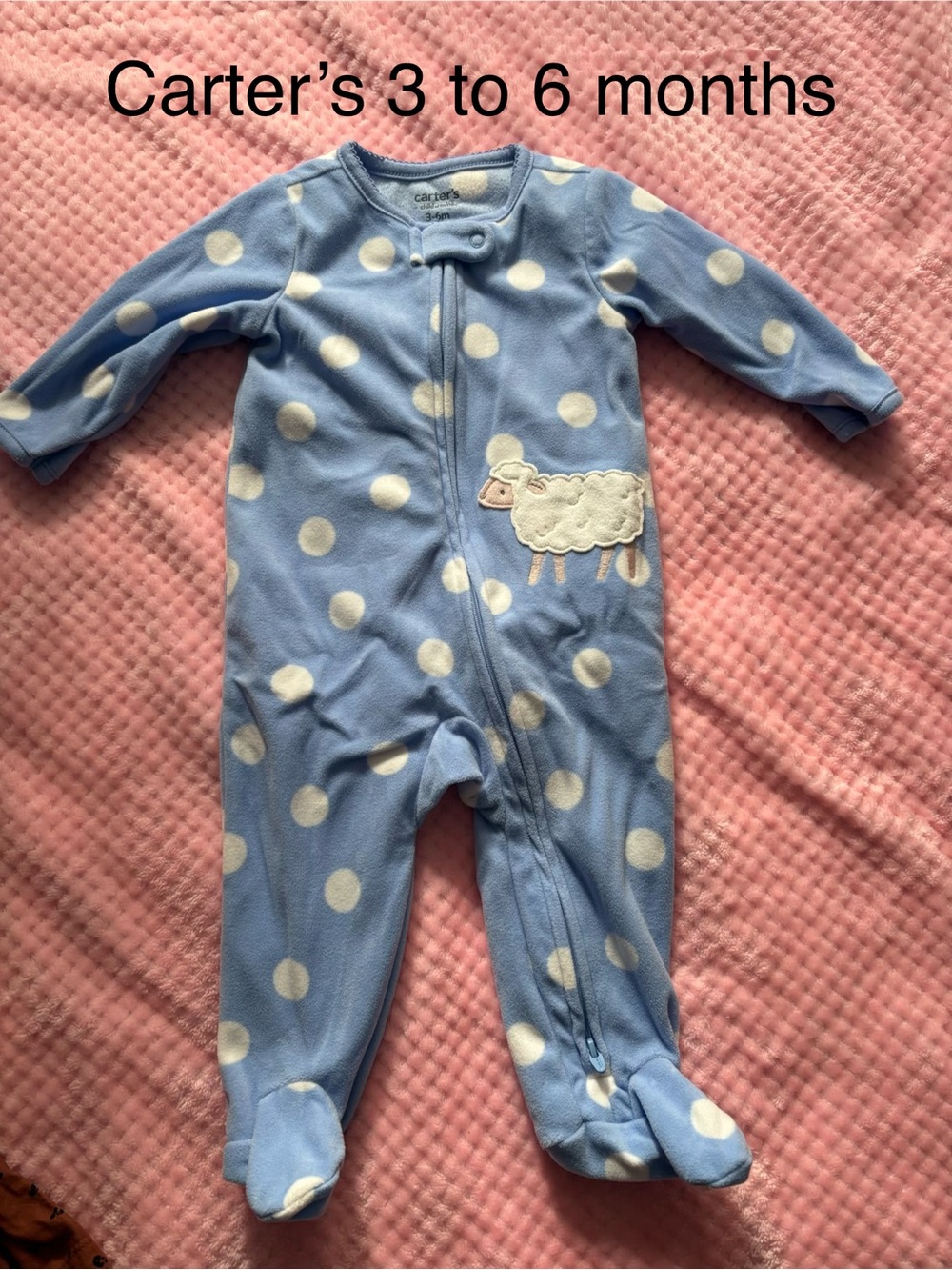 Carter's Light Blue Polka Dot Fleece Footed One-Piece with Sheep